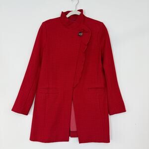Cabi Celebration Coat Jacket Red Houndstooth Ruffle Single Button Women's Medium